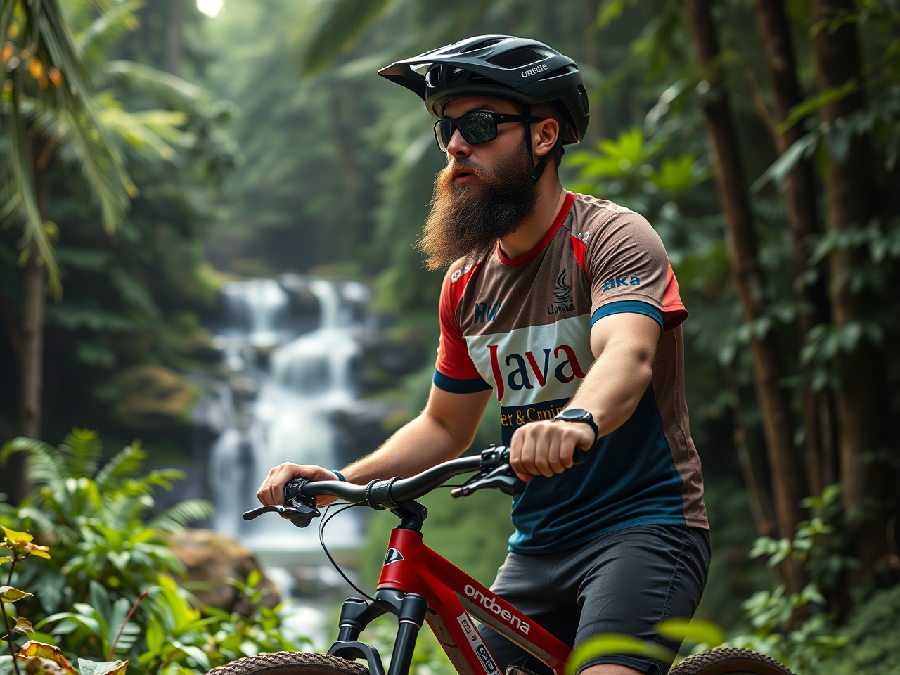 AI genererad bild av en stereotyp programmerare på en mountainbike