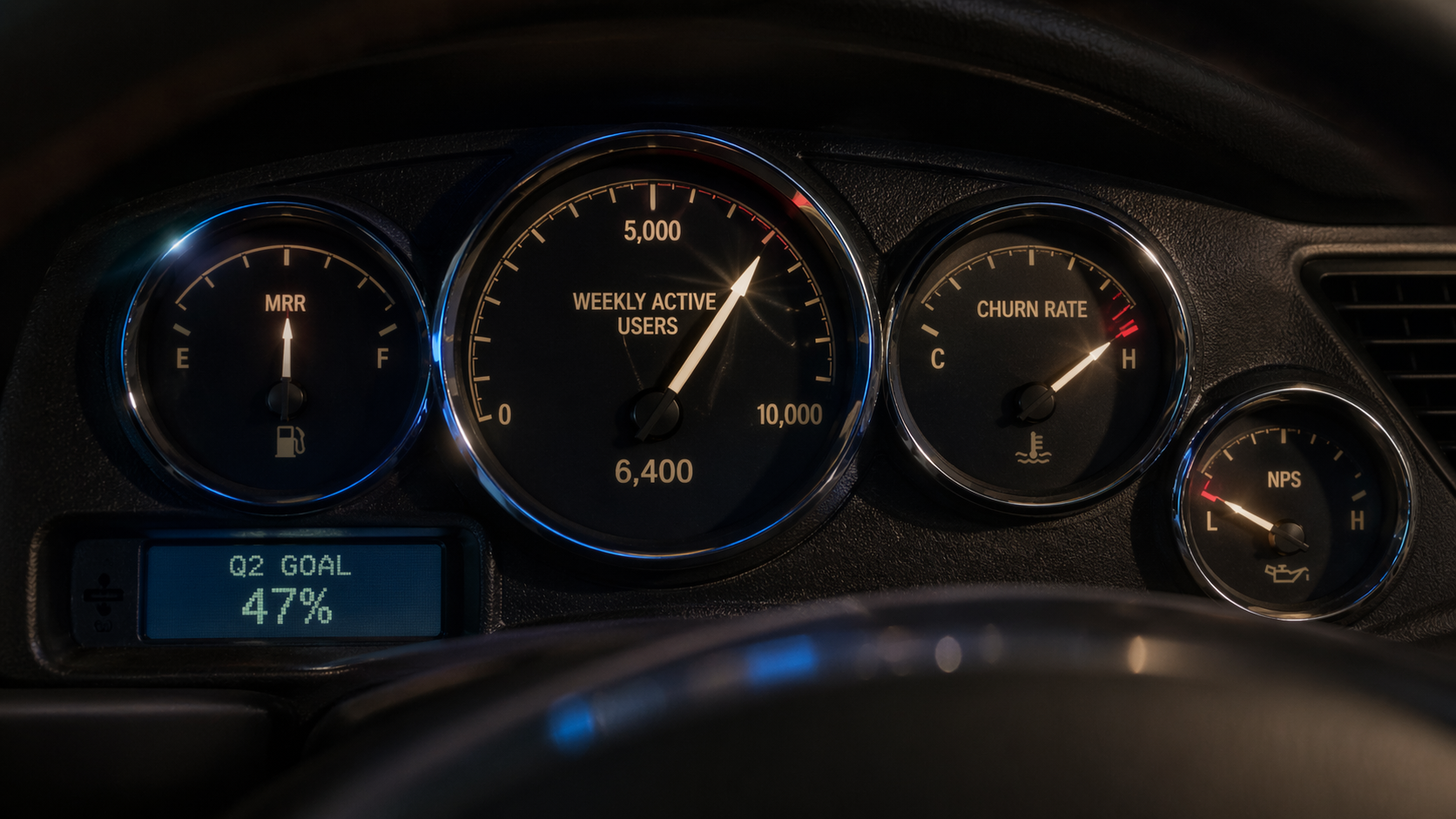 AI generated splash image of a car dashboard with business metrics